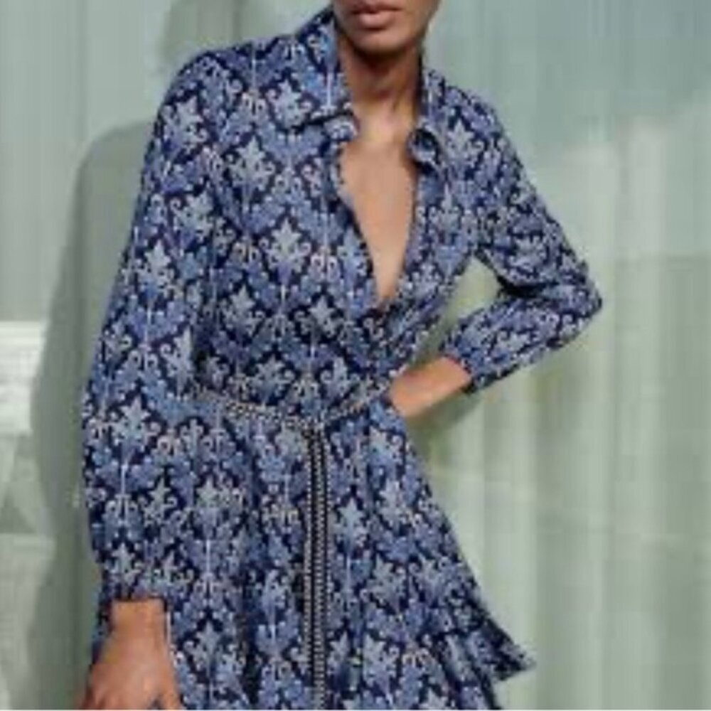 Zara Blue Paisley Shirt Dress